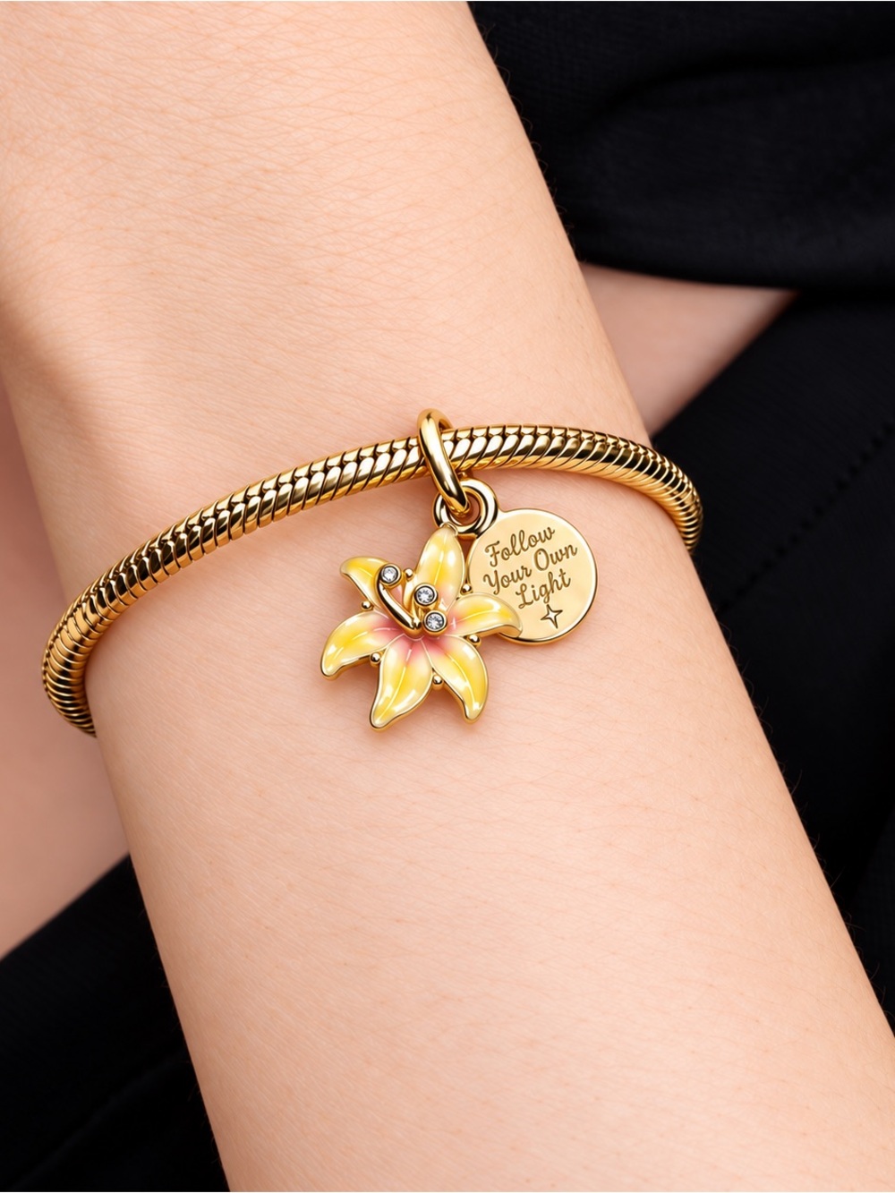 🌼 Sterling Silver 14K Gold Plated Sun Drop Glow in the Dark Flower Charm